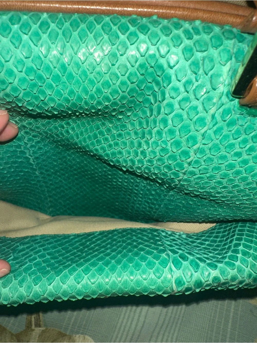 JIMMY CHOO AUTHENTIC Brown & Teal Green Python snake and Leather Bowler Bag